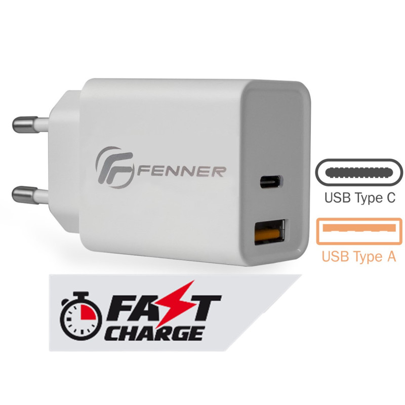 Fenner Tech 20W Caricatore Universale USB-C + USB-A Fast Charge